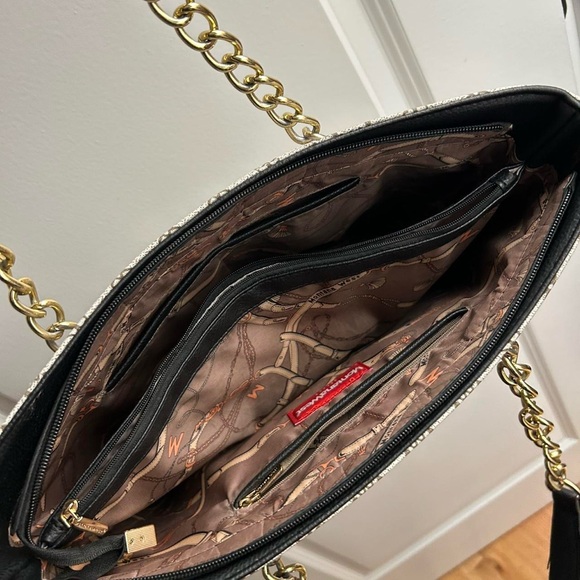 Anne Klein Cream Patterned Tote with Gold Chains - Picture 4 of 8